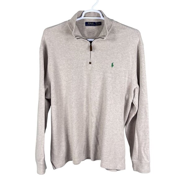 Polo Ralph Lauren Mens XXL Tan Rib Mockneck 1/4 Zip Pullover Old Money Timeless - Picture 9 of 16